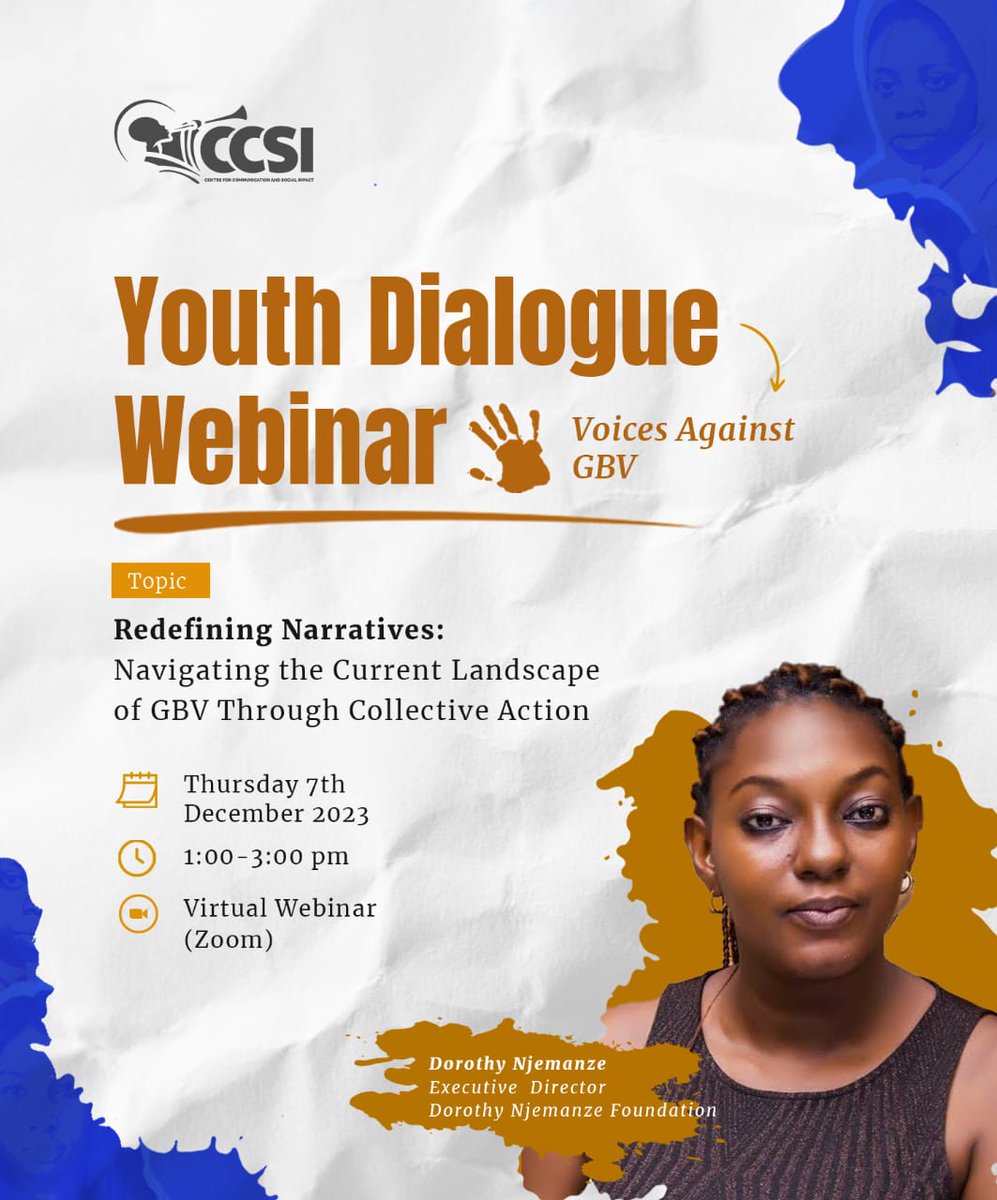 Join us TODAY as we feature an exciting line up of keynote speakers in our Youth Dialogue Webinar on #GBV!
Swipe through to see the salient topics our panelists will be speaking on. 
 Register here: lnkd.in/d6wzbqeJ

 #StopGBV