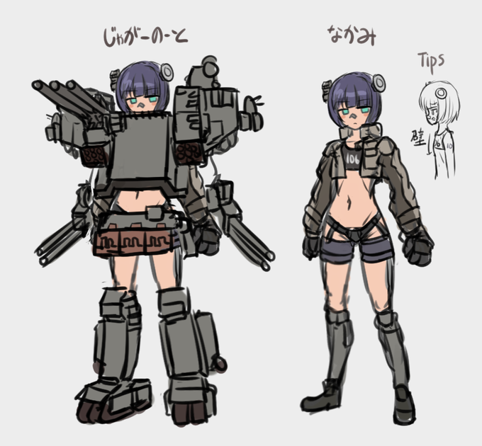 ジャガーノート擬人化の設定ラフスケッチ。 