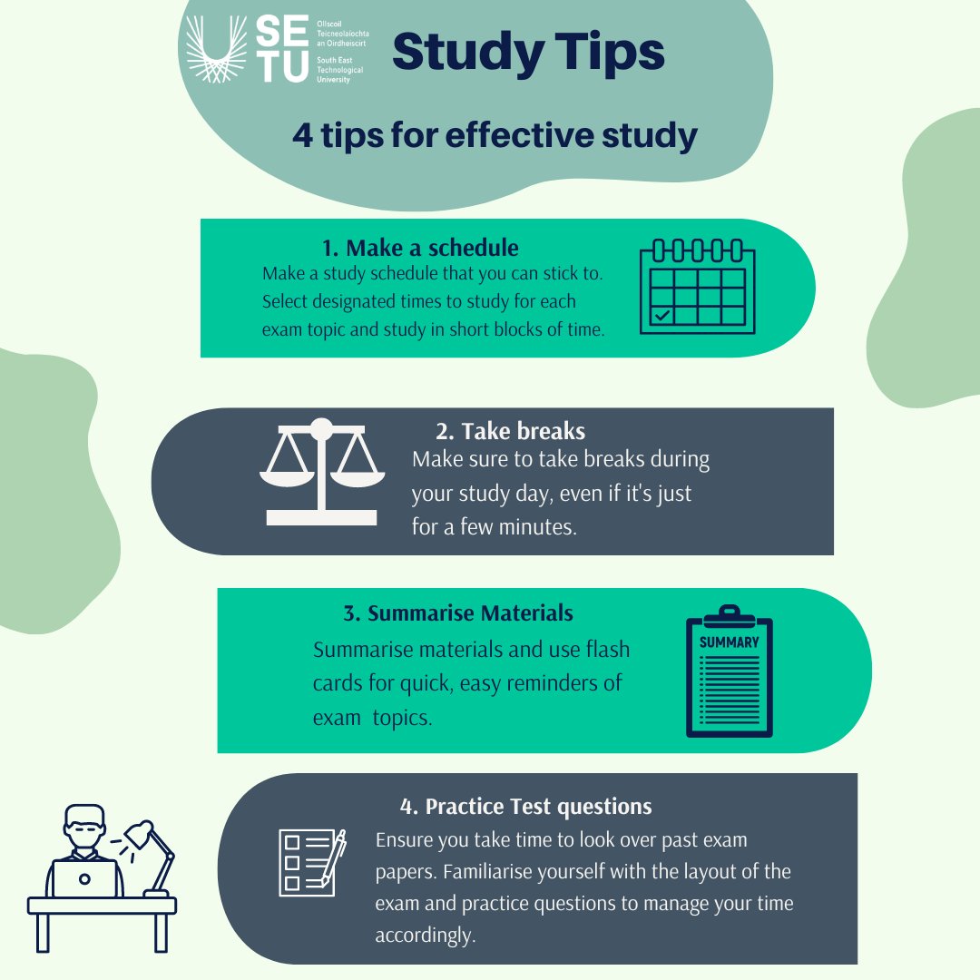 A few study tips from #SETULibraries to help you through the next couple of weeks! 🖥️🔖⏲️