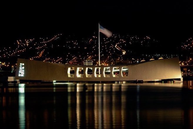 Just as the crews aboard ship did across the harbor in 1941, we now retire for the evening. Tomorrow is December 7th. Goodnight from Pearl Harbor, Hawaii. #PearlHarbor82