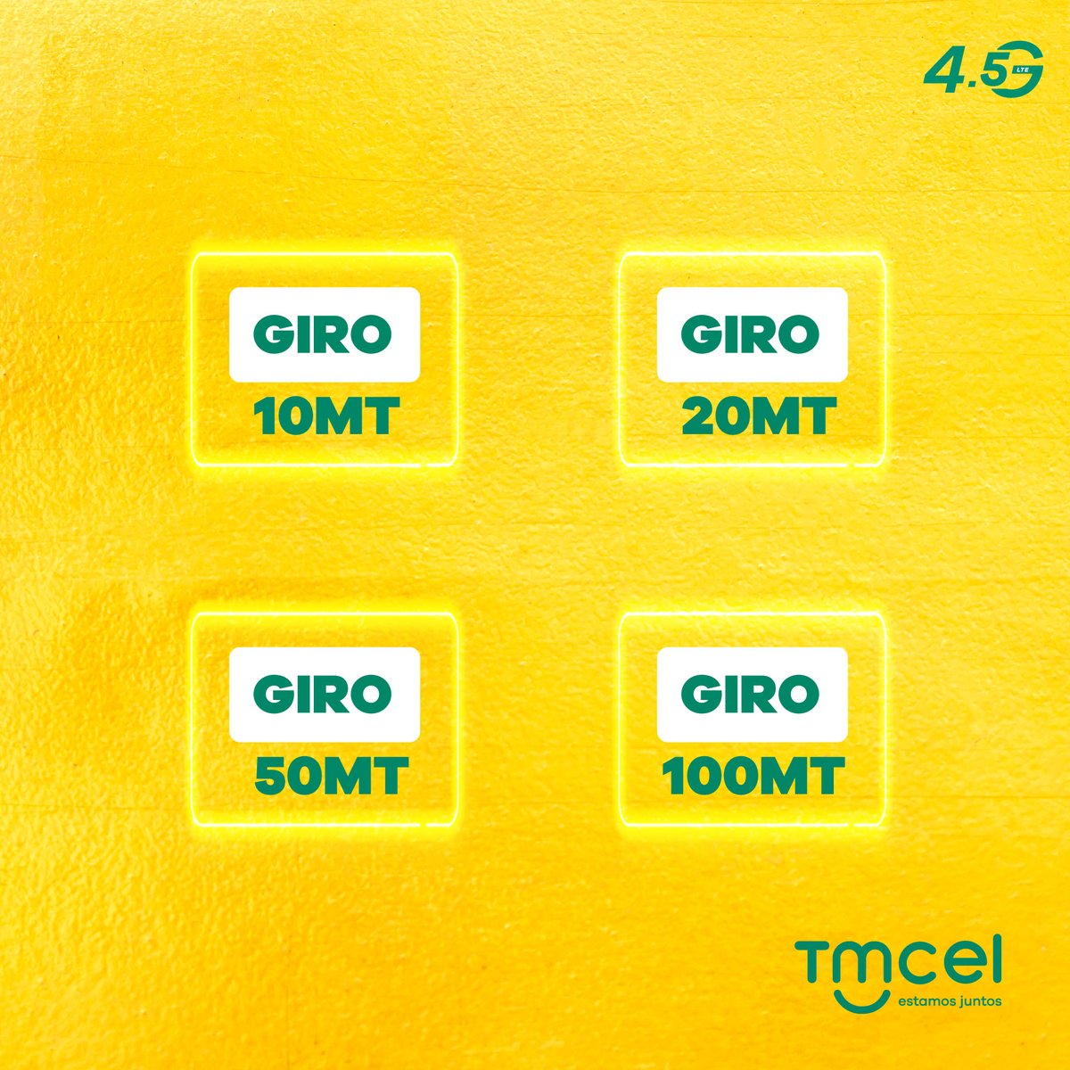 Tmcel_mz's tweet photo. Qual é a recarga GIRO que mais compras para os teus familiares? Diz-nos porquê?
#RecargasGiro
#Tmcel #LTE #EstamosJuntos https://t.co/alh8awMMFj