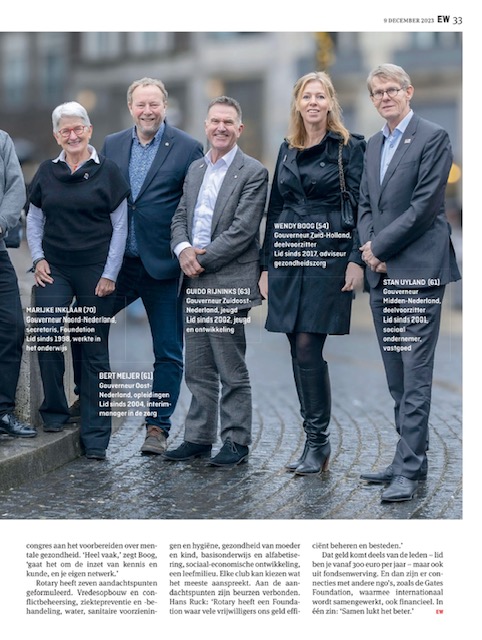 Rotary was ooit een elitaire club, maar is dat allang niet meer. Open en transparant zijn ze, en zeer betrokken bij de samenleving (bron: EW - 9 december 2023).