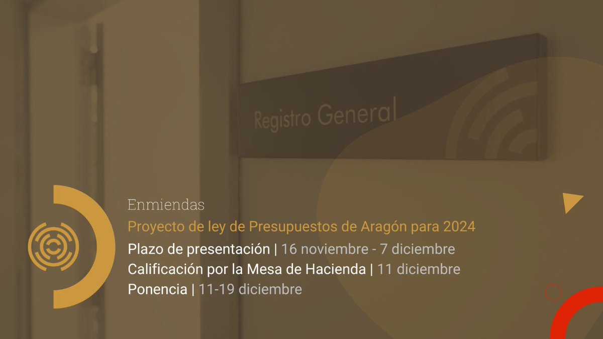 🔚Finalizado el plazo de presentación de enmiendas al proyecto de ley de presupuestos de Aragón para 2024. La Mesa de la Comisión de Hacienda se reunirá el lunes a las 11.00 horas para calificarlas. Tramitación 🔗bit.ly/presupuestoAra…