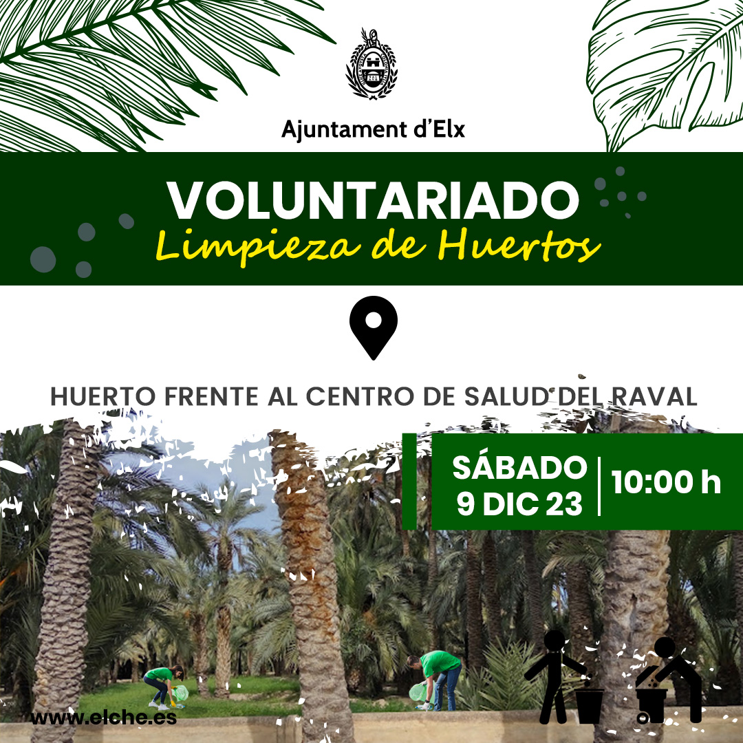 🌴 Te invitamos a que participes en la limpieza del huerto frente al centro de salud El Raval este sábado 9 a las 10 horas.

#Elche

🌴 Et convidem que participes en la neteja de l'hort enfront del centre de salut del Raval aquest dissabte 9 a les 10 hores.

#Elx