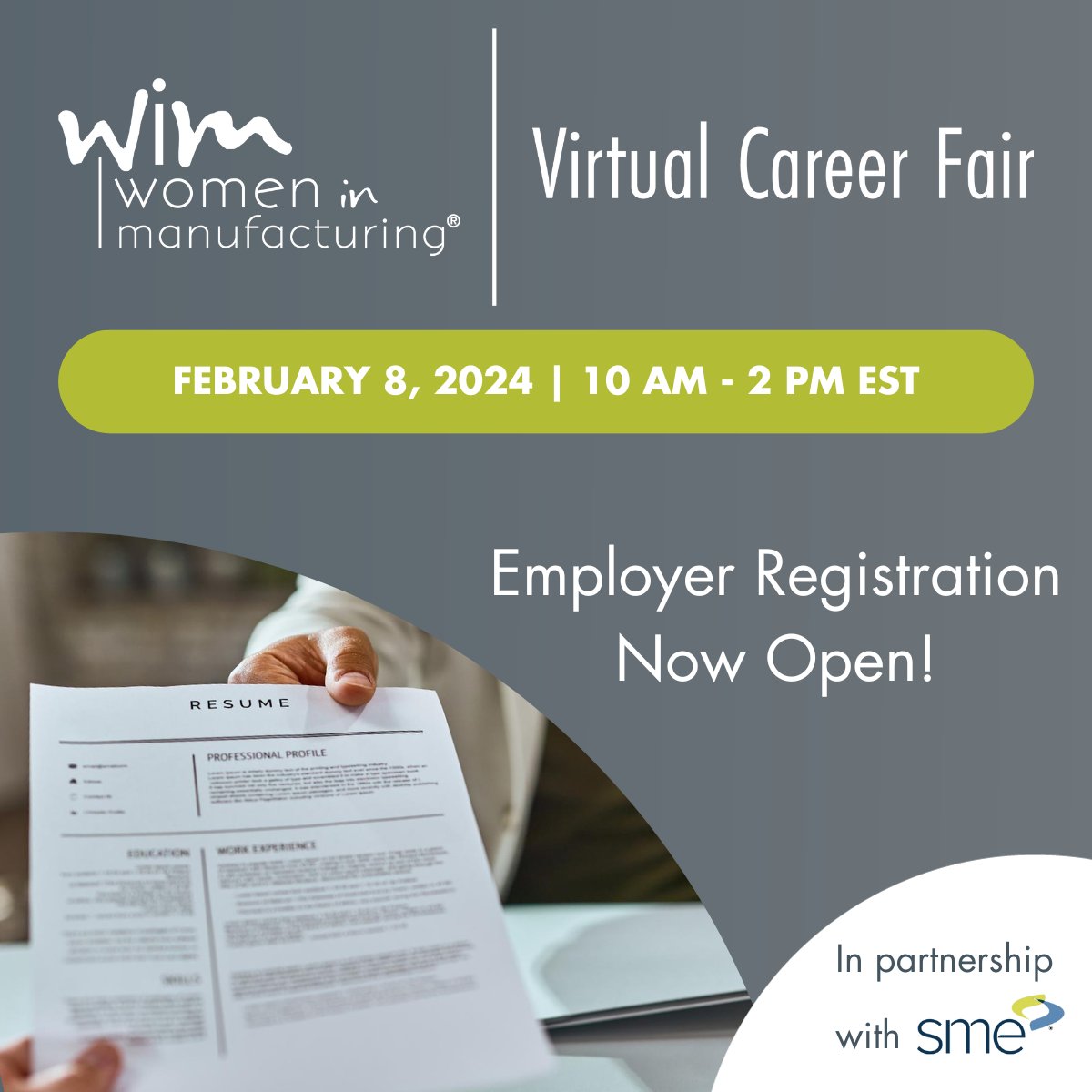 WomeninMFG's tweet photo. Make valuable connections and find your next great #hire at the WiM Virtual Career Fair on February 8, 2024! Employer spots are limited. Learn more and register today: https://t.co/eAeGDlCRV9.

#manufacturing #womeninmanufacturing #recruiting #job #career https://t.co/vK6XA0t5pM