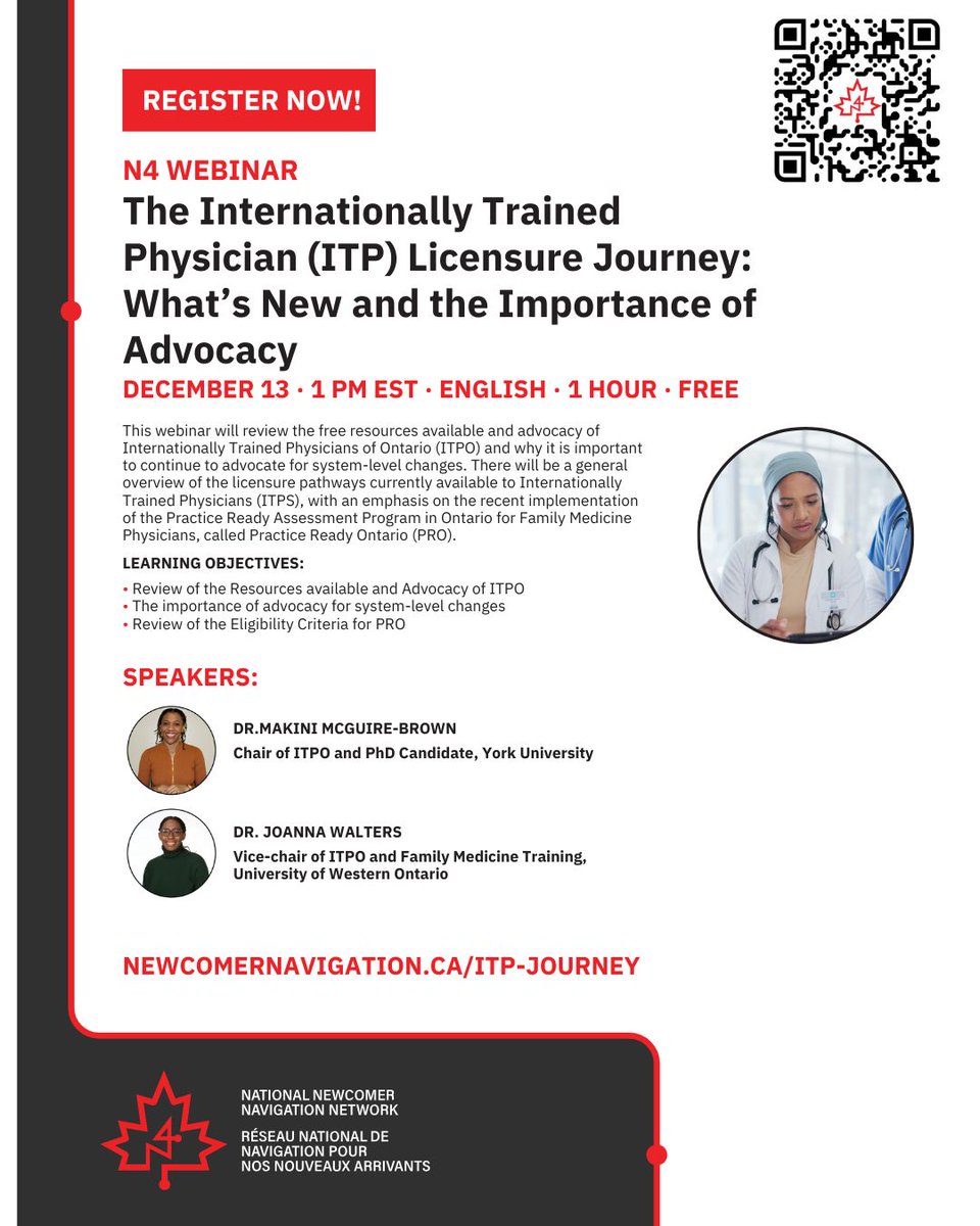 ITPCstrong's tweet photo. ITPO is proud to collaborate with N4! 
Our very own Chair &amp; Vice chair Dr. Makini McGuire-Brown and Dr. Joanna Walters will discuss  "The Internationally Trained Physician (ITP) Licensure Journey: What's New and the Importance of Advocacy"
Register now! https://t.co/CFxfjnCPcY https://t.co/tKu6UeIxkX