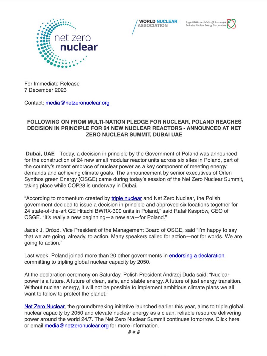 IronSarkazm's tweet photo. RT @ORLEN_Synthos: Our announcement regarding Decision-in-Principal released by @WorldNuclear and @NZNGlobal https://t.co/rGdsWvDozW