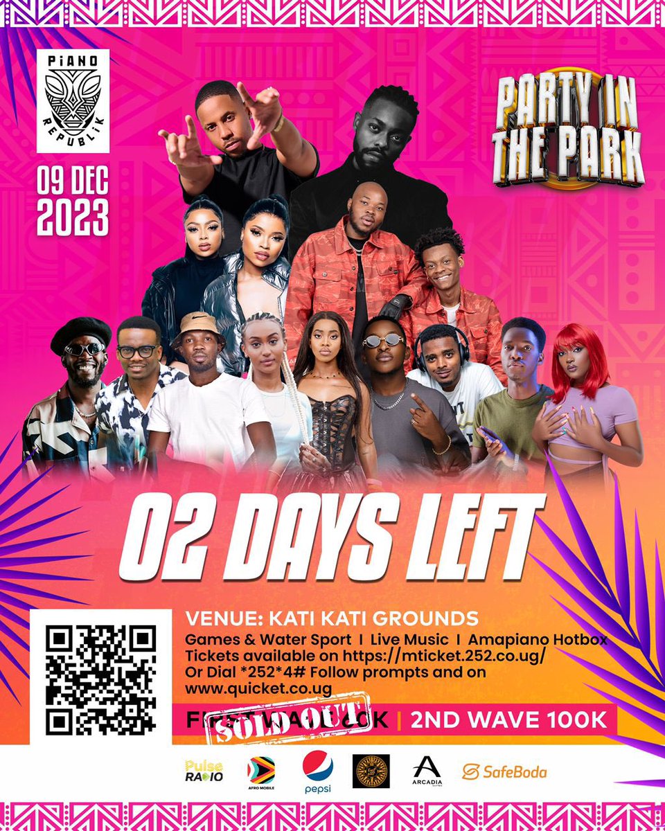 It’s only 2 days to the amazing vibes at #PartyInTheParkUG

Don't miss out – grab your tickets now via mticket.252.co.ug.

#PulseRadioUG