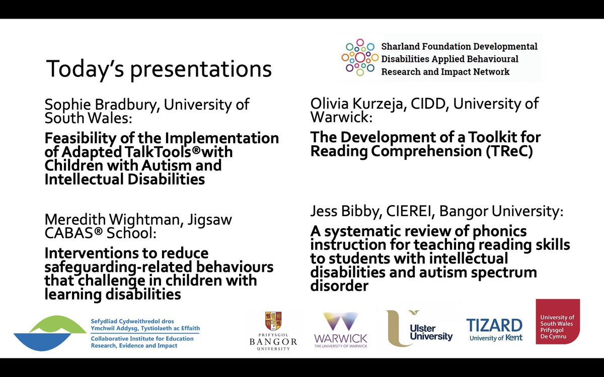 Fantastic to host this Early Career Researcher event today and hear about such important applied research in developmental disabilities. Thanks to all who contributed <a href="/CIEREI_Bangor/">CIEREI</a> <a href="/AddysgBangorEdu/">Education Bangor Uni - Addysg Prifysgol Bangor</a> <a href="/ResnetSharland/">Sharland Foundation Research Network (SF-DDARIN)</a> <a href="/DrCatStorey/">Catherine Storey</a> <a href="/CorinnaGrindle/">Corinna Grindle</a> <a href="/Richiemay/">Richard May</a>