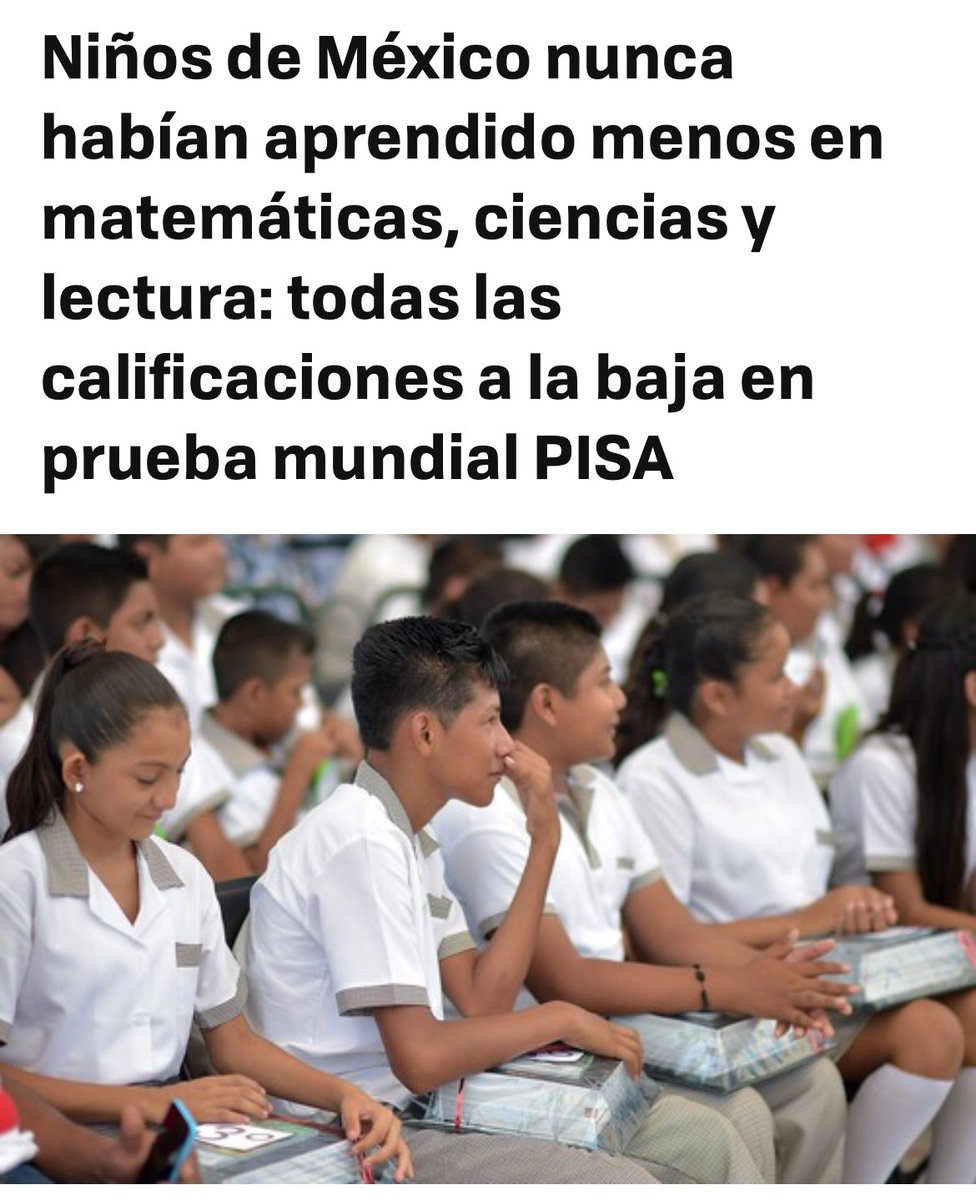 PMunozIturrieta's tweet photo. En México 🇲🇽 la SEP ha logrado una catástrofe educativa. Deberían renunciar todos. Dos de cada tres estudiantes no logran realizar operaciones matemáticas simples, uno de cada dos no comprende una lectura; en ciencias uno de cada dos se ubicó en el nivel más bajo de competencia PISA.