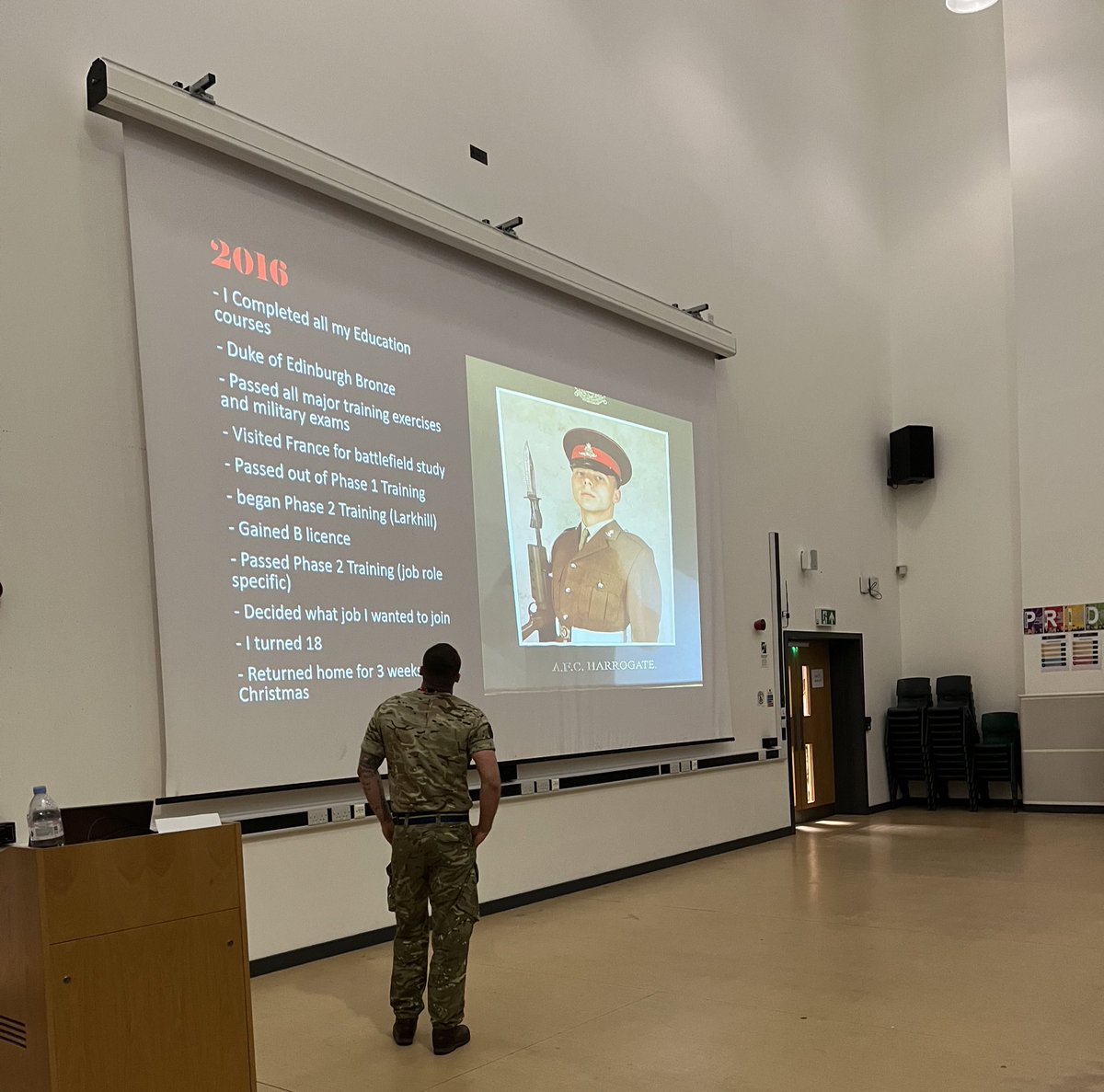 Year 7 and Year 10 had a visit from ex-student Tommy today to hear all about his career in the Army. It was great to hear about his progression since he joined at age 16 after completing his GCSE’s with us. Thanks for coming in Tommy!