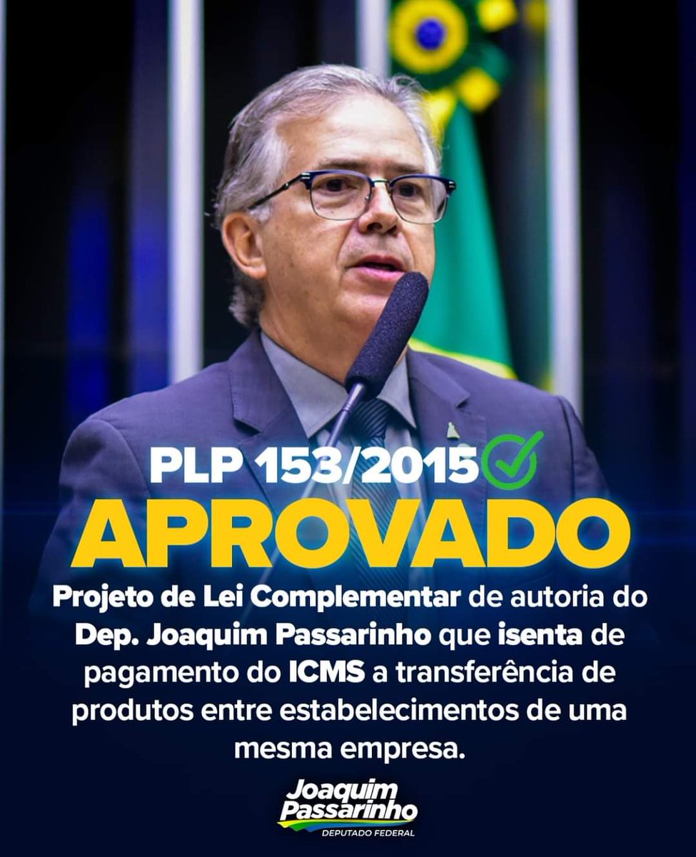 Adriano97865061's tweet photo. Aprovado! PL153/2015 ✅

Projeto de #LeiComplementar de autoria @depjpassarinho #isenta de pg  #ICMS a transferência de produtos da mesma empresa. O BR é a terra do impossível."O respeito a quem gera riqueza é o caminho para solução da pobreza" (Roberto Campos)
#icms #comercio https://t.co/ffNOoPytwa