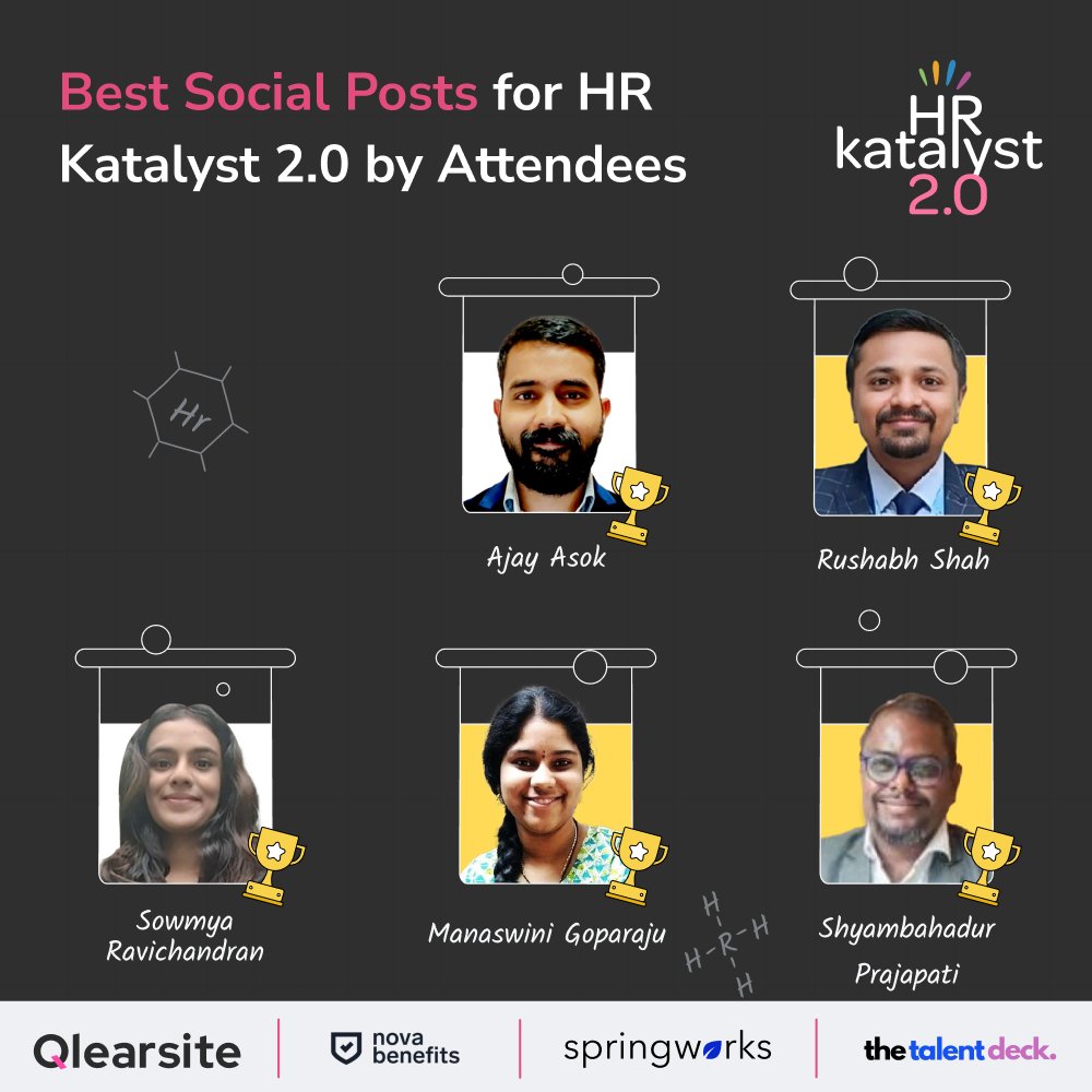 kekahr_official's tweet photo. Two days packed with unlimited insights &amp; engagement!🥳 

As we wrap up HR Katalyst 2.0, a huge shoutout to everyone who shared amazing posts. 

Here are our Final winners of 'Best Posts by Audience'! For those who couldn't make it - See you next time!🙋🏾‍♀️

#KekaHR #HRKatalyst https://t.co/mnHUvobPoI