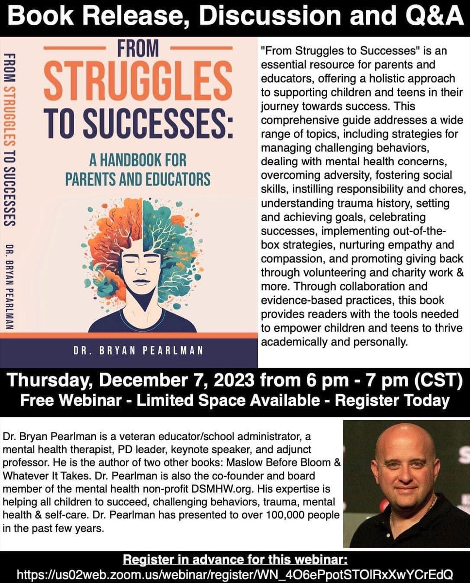 Today!!! Hope to see you! Free Webinar! us02web.zoom.us/webinar/regist… Open to parents, educators, and anyone who is committed to helping all children and teens to succeed in school and life. Sponsored by the non-profit education/mental health organization - Distinguished School of…