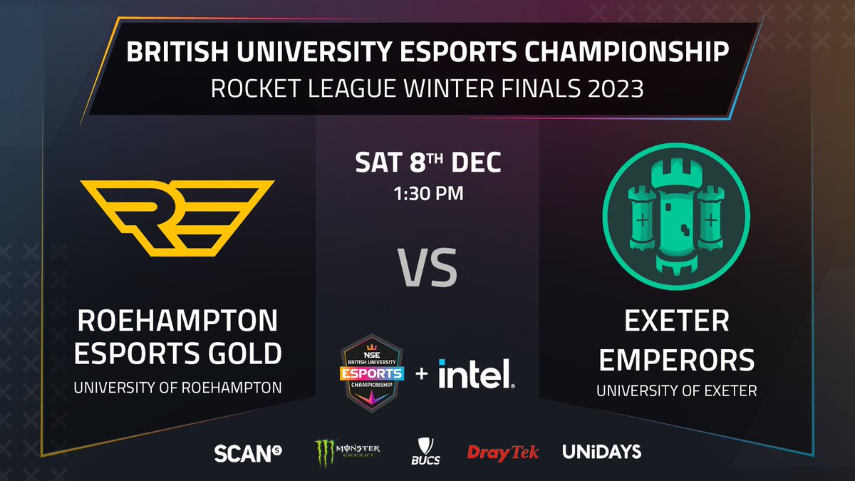 National Student Esports (@nse_gg) on Twitter photo ๐ The Rocket League #BUECWinter2023 Championship Finals are this Sunday!
โ๏ธ <a href="/EsportsRoe/">Roehampton Esports</a> take on <a href="/ExeterEsports/">Exeter Esports</a> for the car ball crown, who will come out on top?
๐
Sunday 10th Dec at 1:30pm
๐ Watch it go down this Sunday live on our Twitch channel: twitch.tv/nse_gg ๐ The Rocket League #BUECWinter2023 Championship Finals are this Sunday!
โ๏ธ <a href="/EsportsRoe/">Roehampton Esports</a> take on <a href="/ExeterEsports/">Exeter Esports</a> for the car ball crown, who will come out on top?
๐
Sunday 10th Dec at 1:30pm
๐ Watch it go down this Sunday live on our Twitch channel: twitch.tv/nse_gg