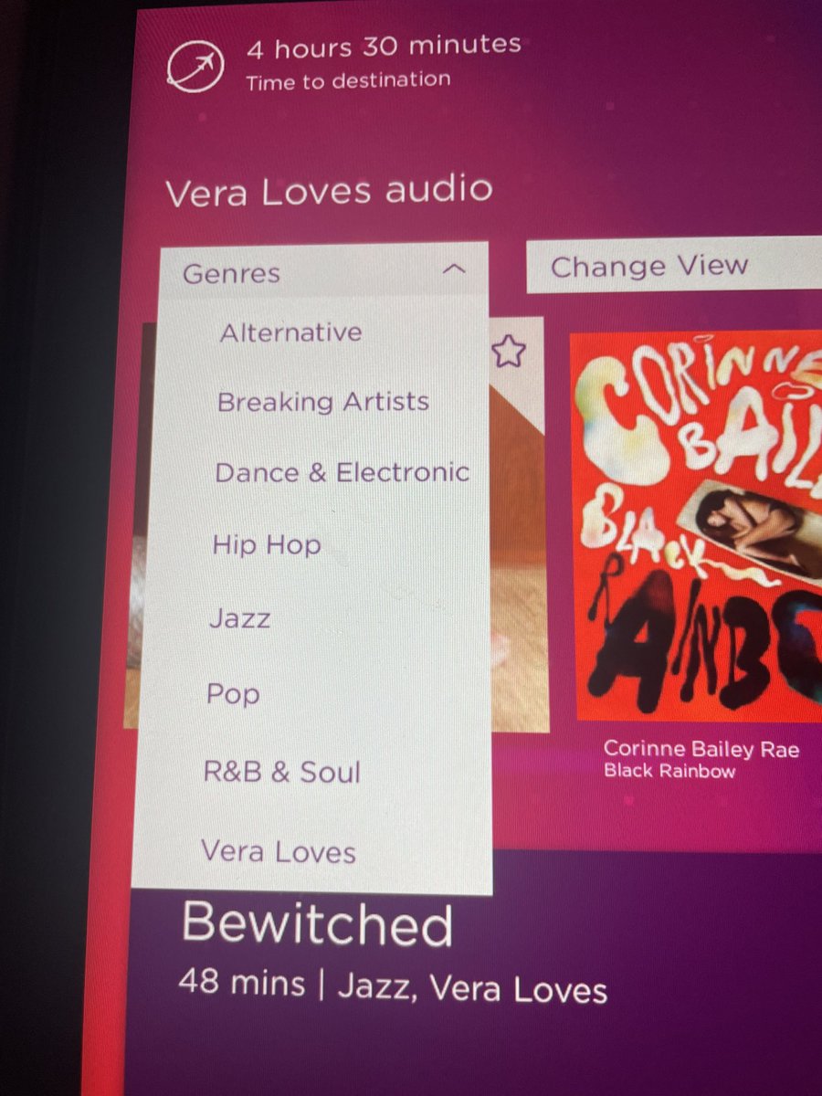 Here I am in 2018 posing like a giddy child on @VirginAtlantic next to my and @ArcangeloTeam Bach disc on their inflight entertainment. Then here’s the entertainment this week….no classical music category at all. What’s happened…? Also there were only about 15 films available?!