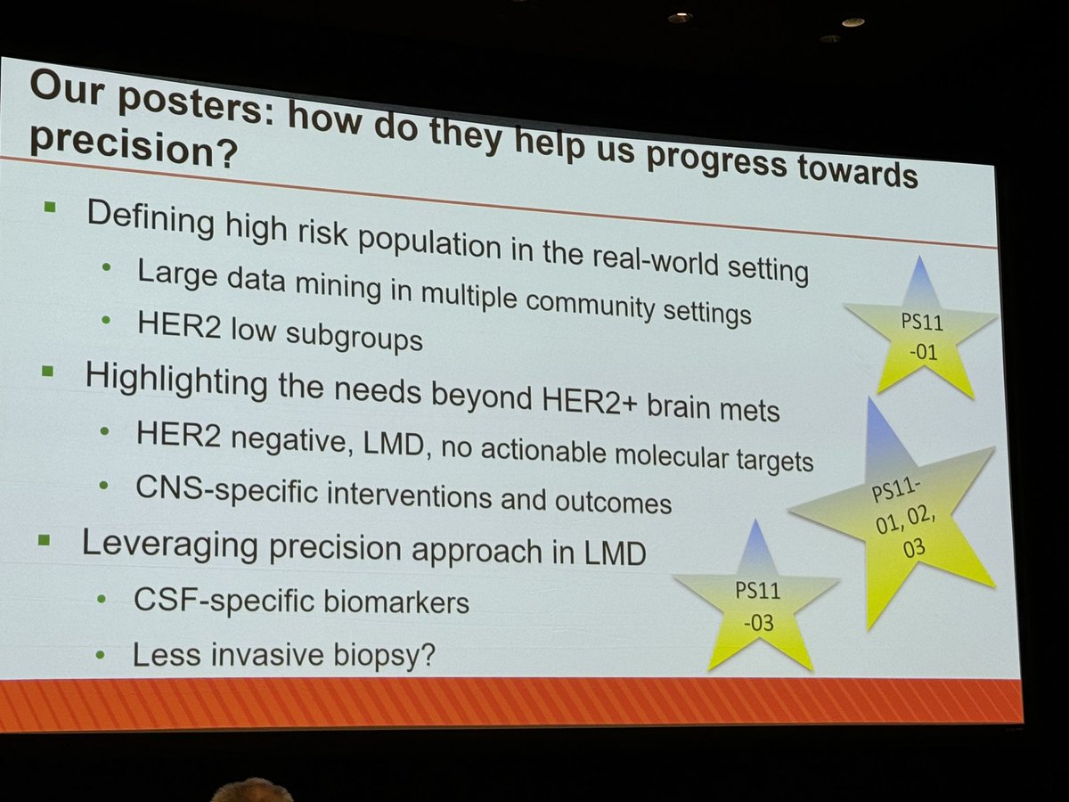 Some fantastic points in the 1st brain mets discussion this am. 🔺LMD is a high unmet need 🔺we are underutilizing real world data for learning 🔺CSF biomarkers may be particularly important as we see more patients with brain only disease #SABCS23 @SABCSSanAntonio #bcsm