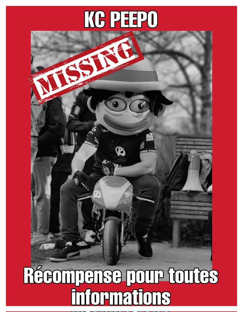 Kc_Peepo's tweet photo. [ALERTE DISPARITION 🚨🚨🚨]

KC PEEPO est actuellement porté disparu à 2 jours du match de l'année opposant KC contre T1 !

Mais où peut-il bien se trouver 🔍 ?!

(Partage apprécié dans le cadre de notre recherche 🔄) https://t.co/ctZuQcCmLN