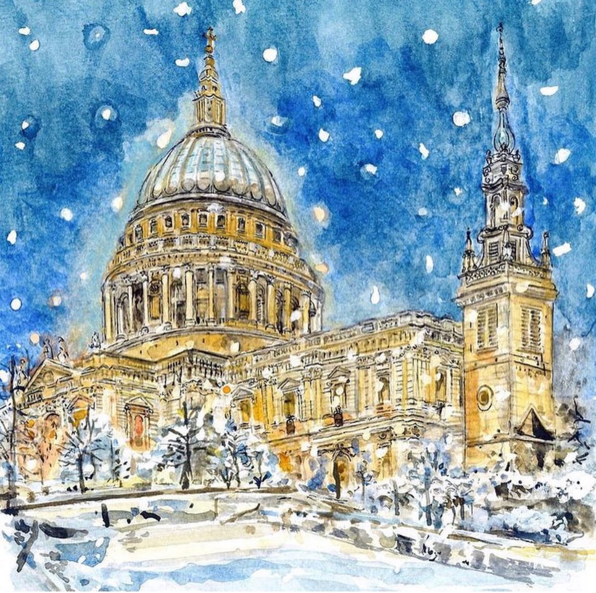 nickyjackart's tweet photo. 💙 St Paul’s Cathedral at Christmas
I painted this for @CR_UK - Christmas Carol Concert of 2019 which was held at St Paul’s. I made it there on the night. It was wonderful. A huge privilege and honor 💙👼🎶#stpauls #watercolourillustration #christmas #winteryscene @ArtMutuals https://t.co/7iEfVG3Ncb