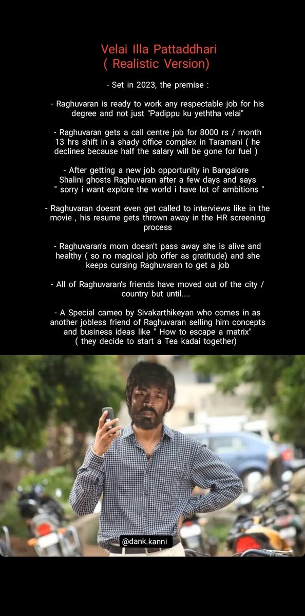 KurumaKuska's tweet photo. CC:Dank.Kanni (instagram) 

Velai Illa Pattadhari - Real Version https://t.co/4KtXYITUEG