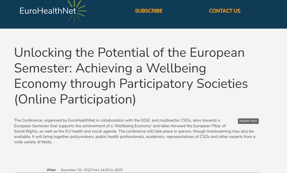 Looking forward to today's <a href="/EuroHealthNet/">EuroHealthNet</a> session:  "Achieving a #Wellbeing #Economy through #Participatory Societies" - many of my favourite things in one session! 

Join the live stream now: live.eesc.europa.eu/play/?id=393 &amp; stay tuned for live updates 

#cocreation #wellbeingeconomy