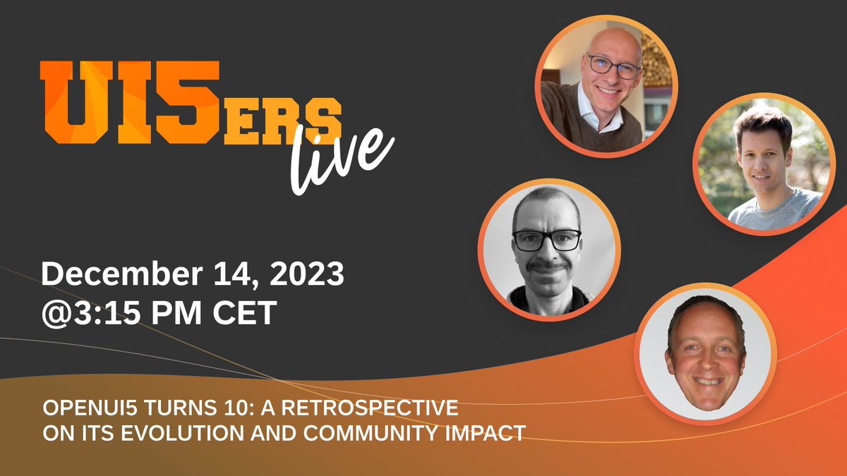 Join us on Dec 14 for #UI5ers live, celebrating the 10th anniversary of OpenUI5. We'll reflect on the past, discuss the impact on the #UI5 ecosystem, and outline our ideas for the future. @cbasis, @vobu, @wouter_lemaire, and @qmacro will be there! openui5.org/events/#id=ui5…