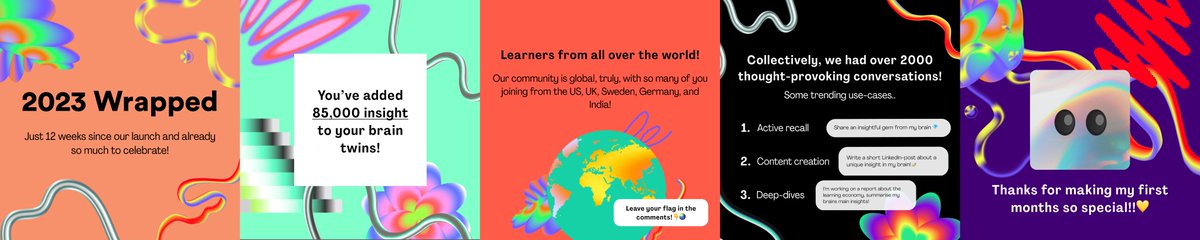 Just 12 weeks post-launch and here's Melon 2023 wrapped 🧠⚡️

- We have collectively fed our brain twins with 85K insights
- You've been joining from all over the world, most of you coming from the US, UK, Sweden, Germany, and India

Thanks for an amazing first few months!