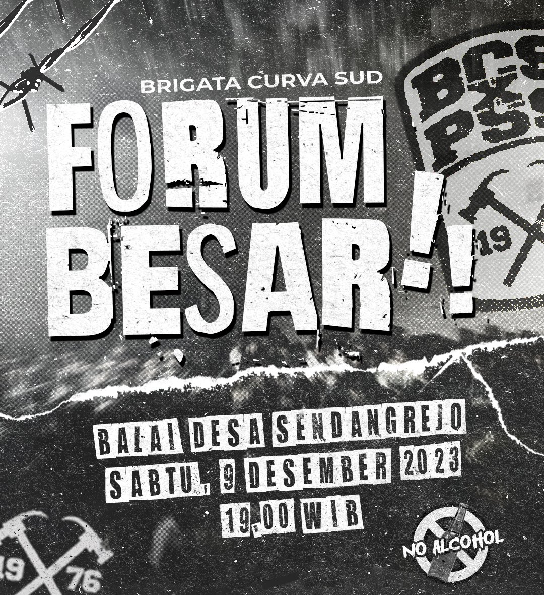 Mengundang seluruh komunitas dan independent Brigata Curva Sud untuk hadir dalam Forum Besar. Mari kembali duduk melingkar, berdiskusi dan mencari solusi bersama. Let's go 🚀

Kulo nuwun <a href="/BRIGSER_1976/">𝐁𝐑𝐈𝐆𝐒𝐄𝐑 𝟏𝟗𝟕𝟔</a>