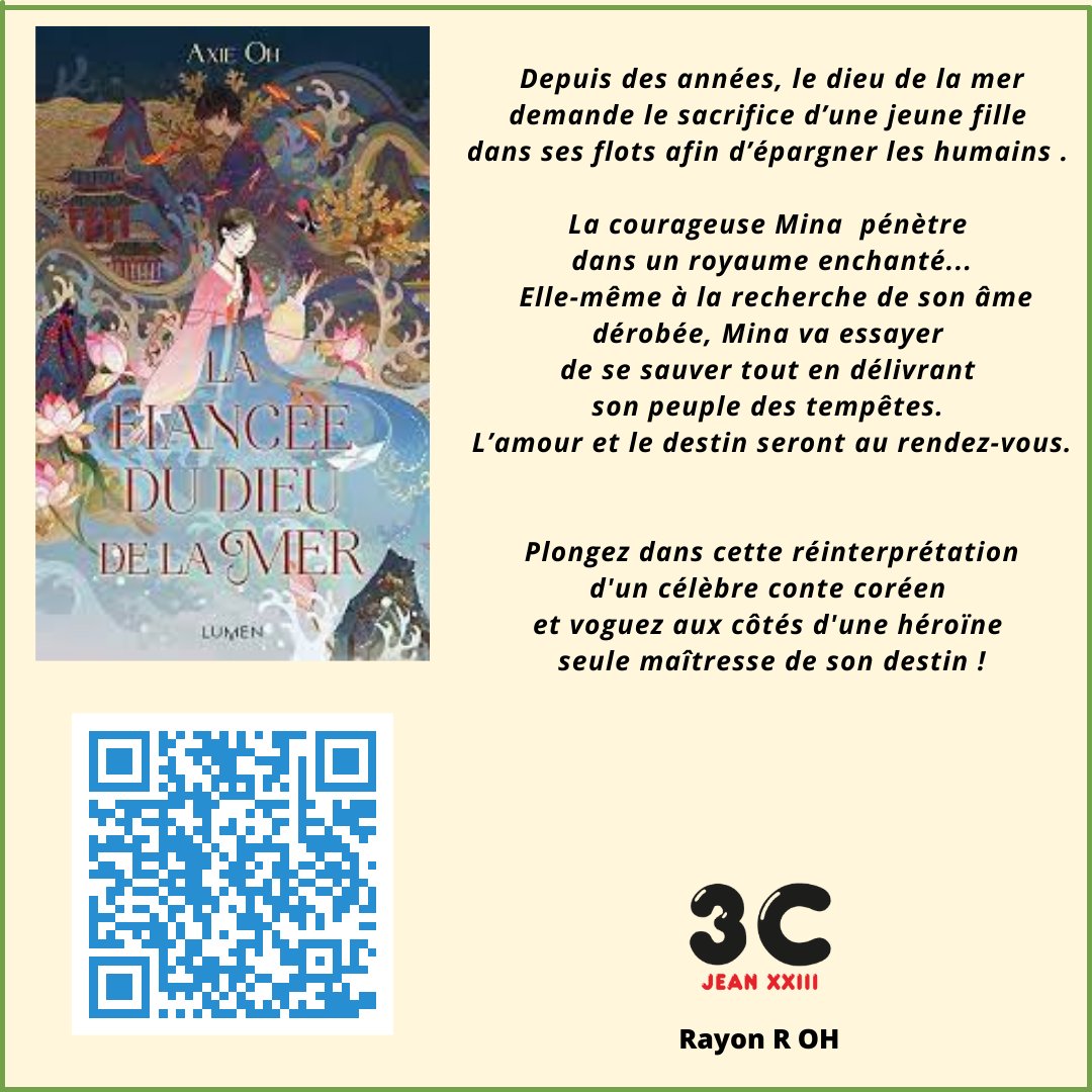 cdijean23's tweet photo. #VendrediLecture au 3C
@JeanXXIIIMetz

"La fiancée du dieu de la mer" de
@axieoh

@LumenEditions

A découvrir et emprunter au 3C   #profdoc https://t.co/9IJDfRraJf
