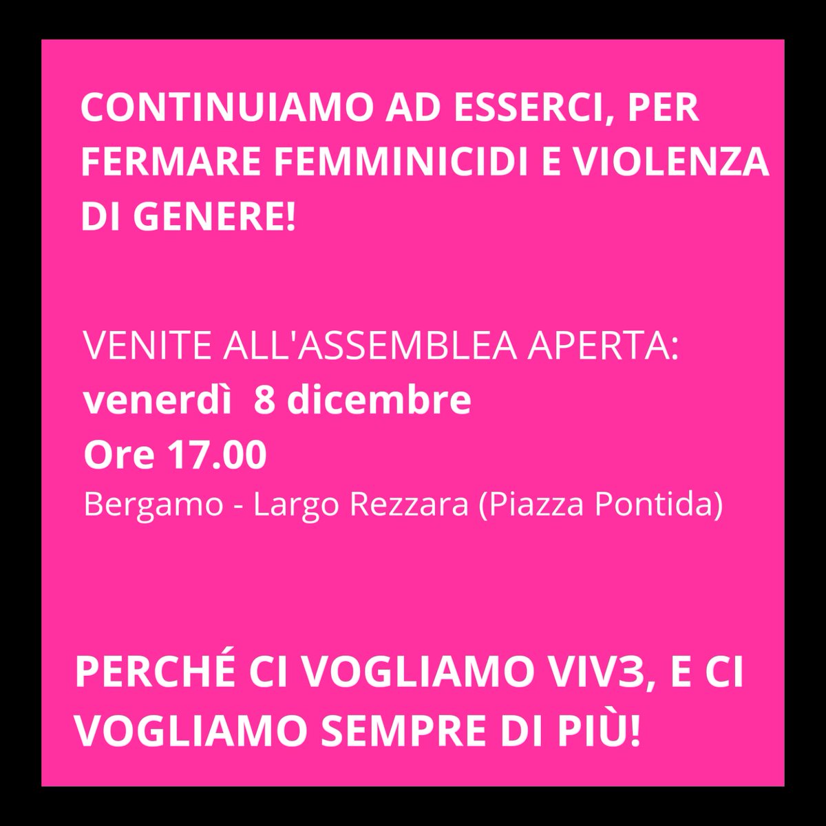 Di nuovo: abbiamo deciso che non ci fermiamo più.
Almeno finché esisteranno #femminicidi e #violenzadigenere.
Venite, e ripostate se potete!
#giuliacechettin #violenzasulledonne #nonunadimeno