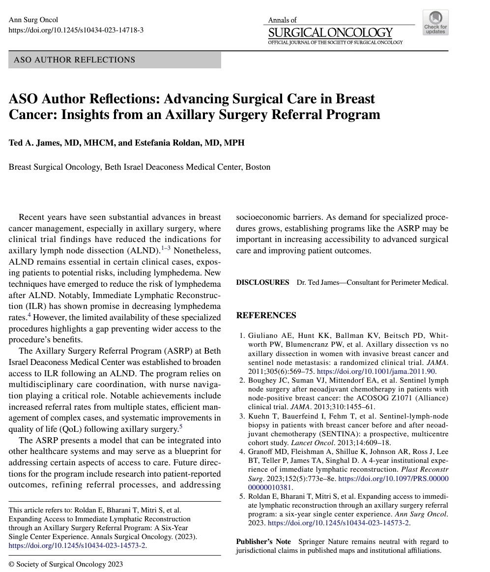 Sharing reflections on our Axillary Surgery Referral Program at @BIDMCSurgery. We've been pleased to be able to offer lymphatic reconstruction to so many patients and reduce their lymphedema risk. #breastcancer #breastsurgery #axilla #lymphedema rdcu.be/dsXU3
