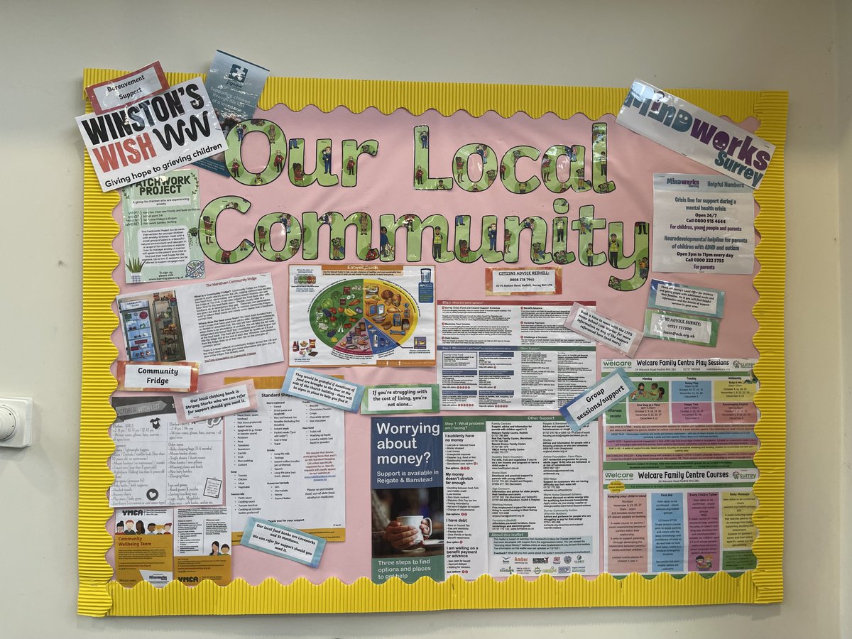 'Our Local Community' Notice board   
This board has been created to provide Parents and Guardians with information and guidance on topics such as Bereavement Support, Community Fridge and Group sessions/support in the Local Community.

#schoolsupport #localcommunity #glfschools