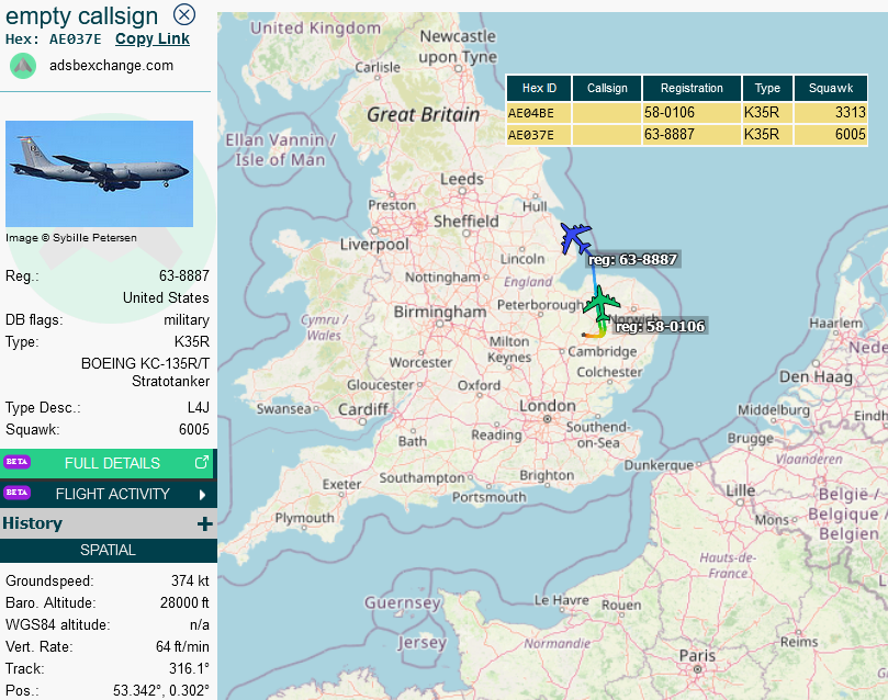 SirListenalot's tweet photo. #KC135's #AE04BE #ROMA62 &amp; #AE037E #ROMA64 out of Mildenhall for Bangor will pick up (six) USMC #F18's #TREND11 (Keflavik > Beaufort). #KC46's #ROMA63 &amp; #ROMA65 out of Pease are expected to join in later https://t.co/Wz4kSWFLiI