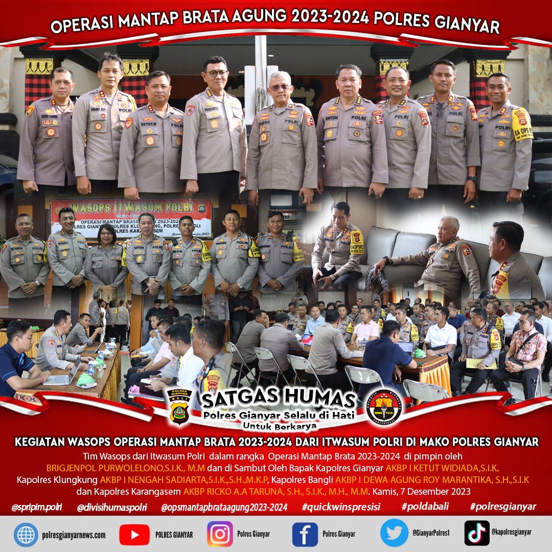 PTampaksiring's tweet photo. KEGIATAN WASOPS OPERASI MANTAP BRATA 2023-2024 DARI ITWASUM POLRI DI MAKO POLRES GIANYAR
Tim Wasops dari Itwasum Polri  dalam rangka  Operasi Mantap Brata 2023-2024  di pimpin oleh BRIGJENPOL PURWOLELONO,S.I.K., M.M https://t.co/9fFathskt9