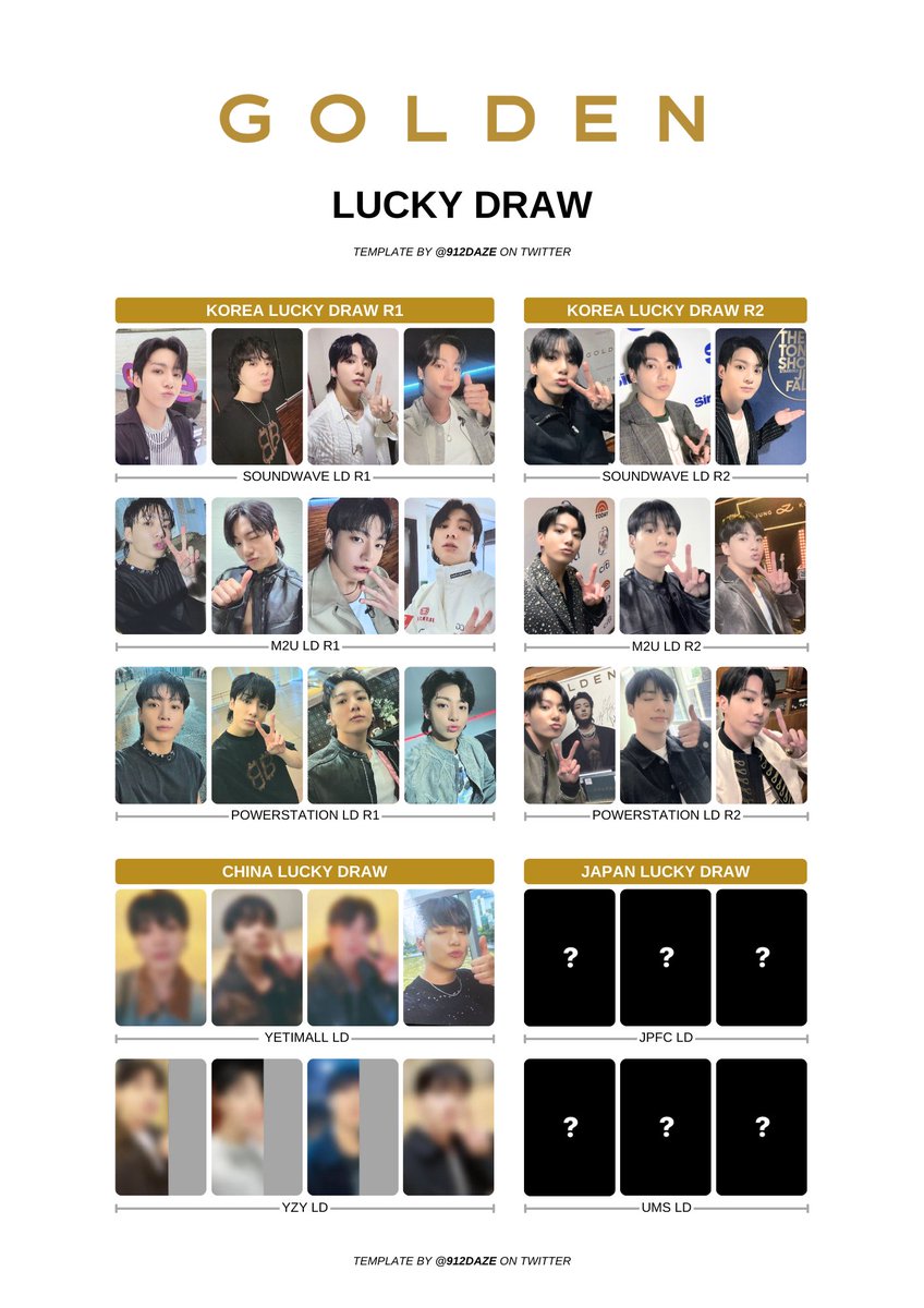 BTS JUNGKOOK PC PHOTOCARD WISHLIST TEMPLATES✨ ⭐️ JK - GOLDEN PC