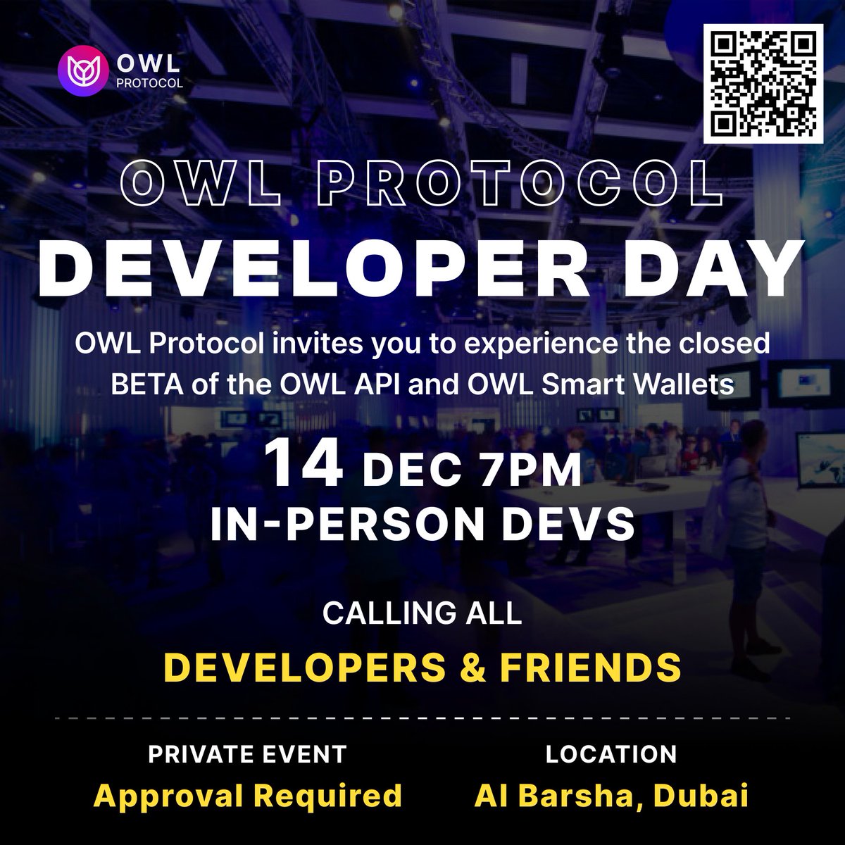 owlprotocol_xyz's tweet image. If you&apos;re a #developer in #Dubai, come see a sneak peak of our #Web3API next Thursday! - lu.ma/owl-developer-…
