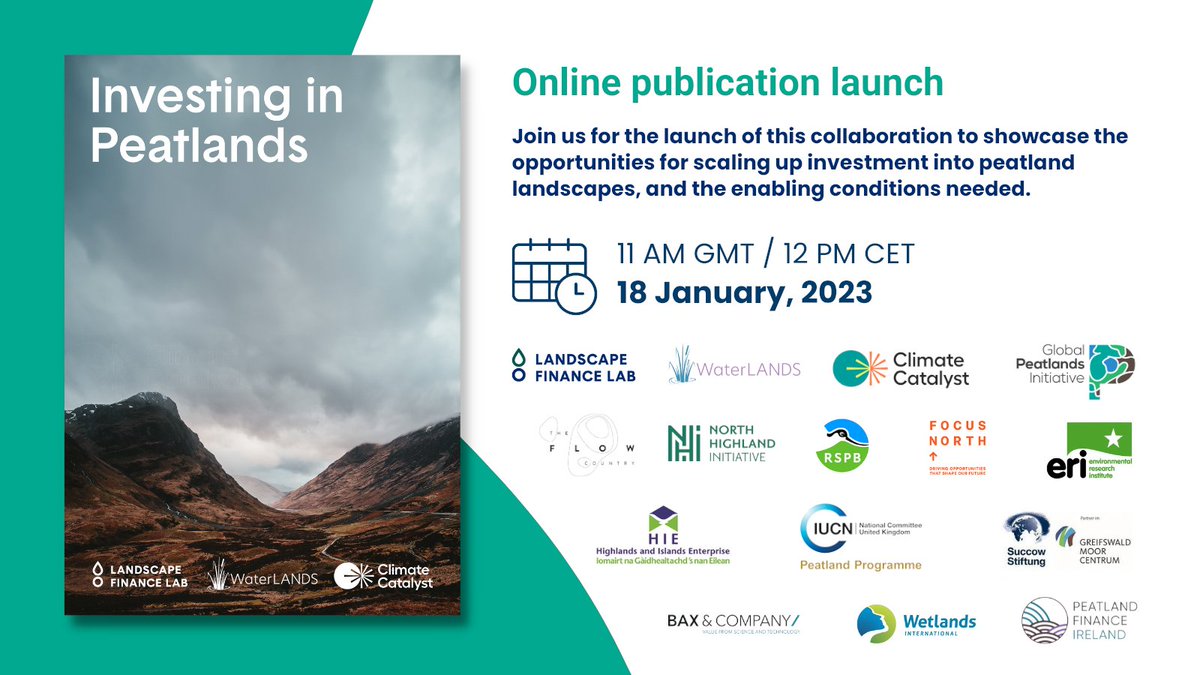 1/3 📢We're excited to have collaborated with @climacatalyst, @WaterLANDS_EU and others to develop the #InvestingInPeatlands publication, a comprehensive guide to the vast potential of #peatland restoration as a holistic and financially rewarding investment at landscape scale.