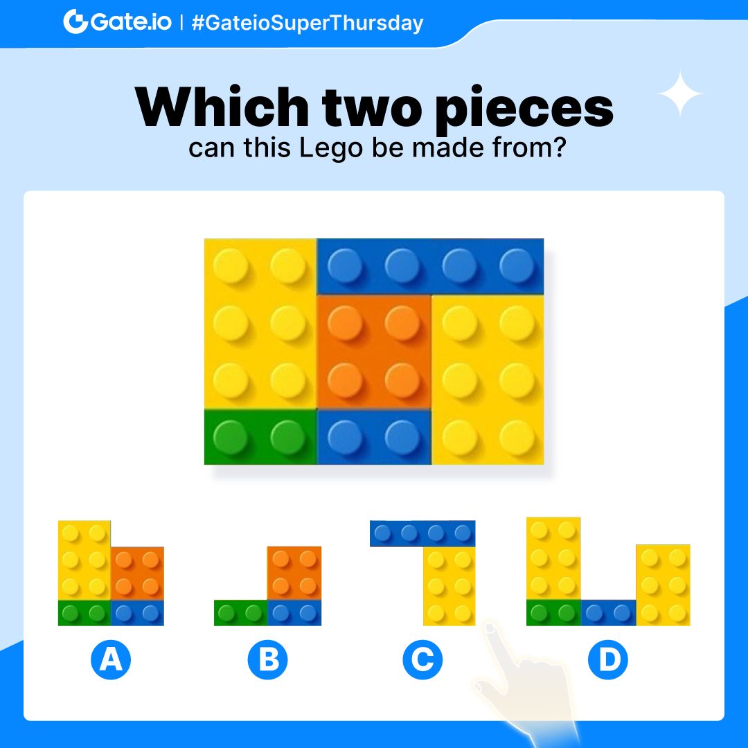 #GateioSuperthursday: 
Which two pieces can make this LEGO bar?

🔸Follow @gate_io
🔸RT &amp; tag 3 friends

🎁Answer &amp; Share $100 #Giveaway:  
gleam.io/UmlfS/gateiosu…

⏰End at 16:00, Dec 10 (UTC)
