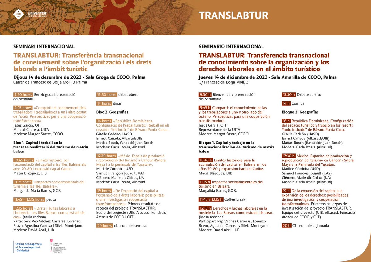 Macià Blázquez (@maciablazquez) on Twitter photo Voleu saber si té sentit el que diu aquest consultor en transaccions hoteleres: "al Carib no hi ha especulació urbanística estil balearització"? diariodemallorca.es/mallorca/2023/…
Ho analitzarem d'aquí a una setmana, dijous 14/12, organitzat per <a href="/abrildavid/">david abril hervás</a> @cooperacioUIB <a href="/UIBuniversitat/">Universitat de les Illes Balears - UIB</a> Voleu saber si té sentit el que diu aquest consultor en transaccions hoteleres: "al Carib no hi ha especulació urbanística estil balearització"? diariodemallorca.es/mallorca/2023/…
Ho analitzarem d'aquí a una setmana, dijous 14/12, organitzat per <a href="/abrildavid/">david abril hervás</a> @cooperacioUIB <a href="/UIBuniversitat/">Universitat de les Illes Balears - UIB</a>