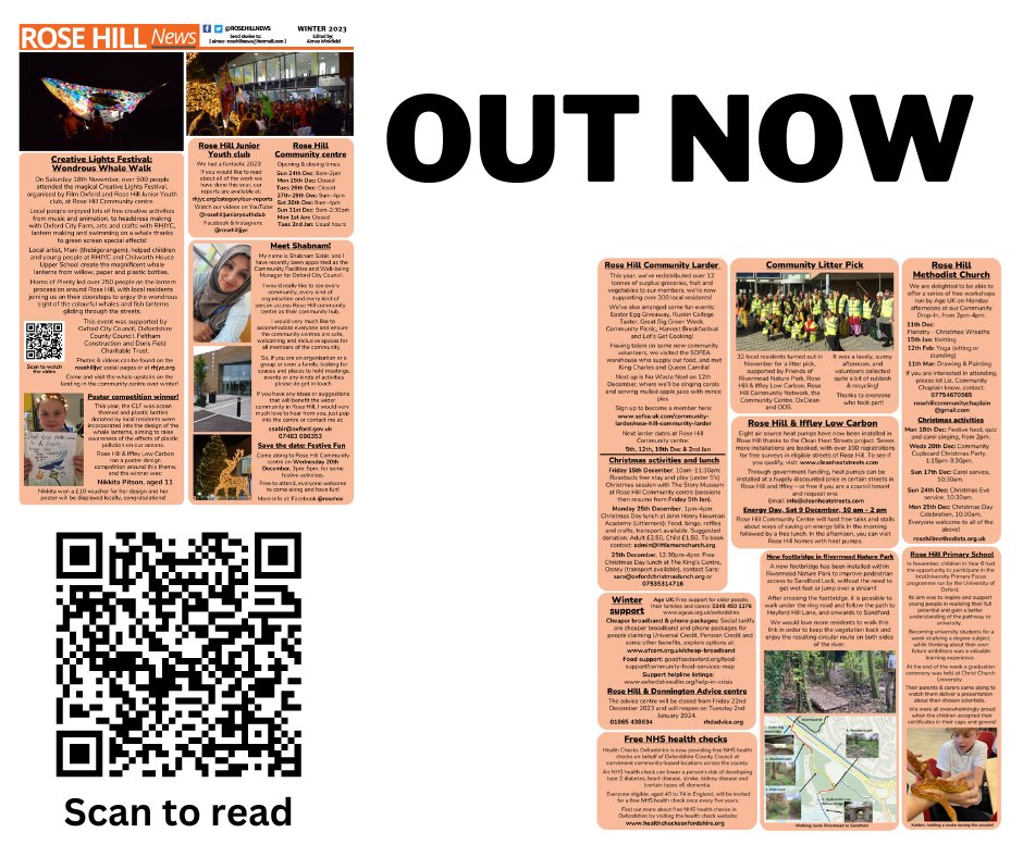 The latest #RoseHill Newsletter is now out online!
We are also looking for volunteers to help to distribute the newsletter in Rose Hill, as it's ready to go. Can you help?
Send us a direct message or email Aimee at: aimee-rosehillnews@hotmail.com
rosehillnewsonline.files.wordpress.com/2023/12/rhn-wi… #Oxford