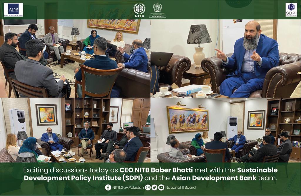 Exciting discussions today as NITB's CEO met with the Sustainable Development Policy Institute (SDPI) and the Asian Development Bank team. Collaborating towards sustainable development goals. @babermb @ADB_HQ #NITB #SDPI #AsianDevelopmentBank #Partnerships