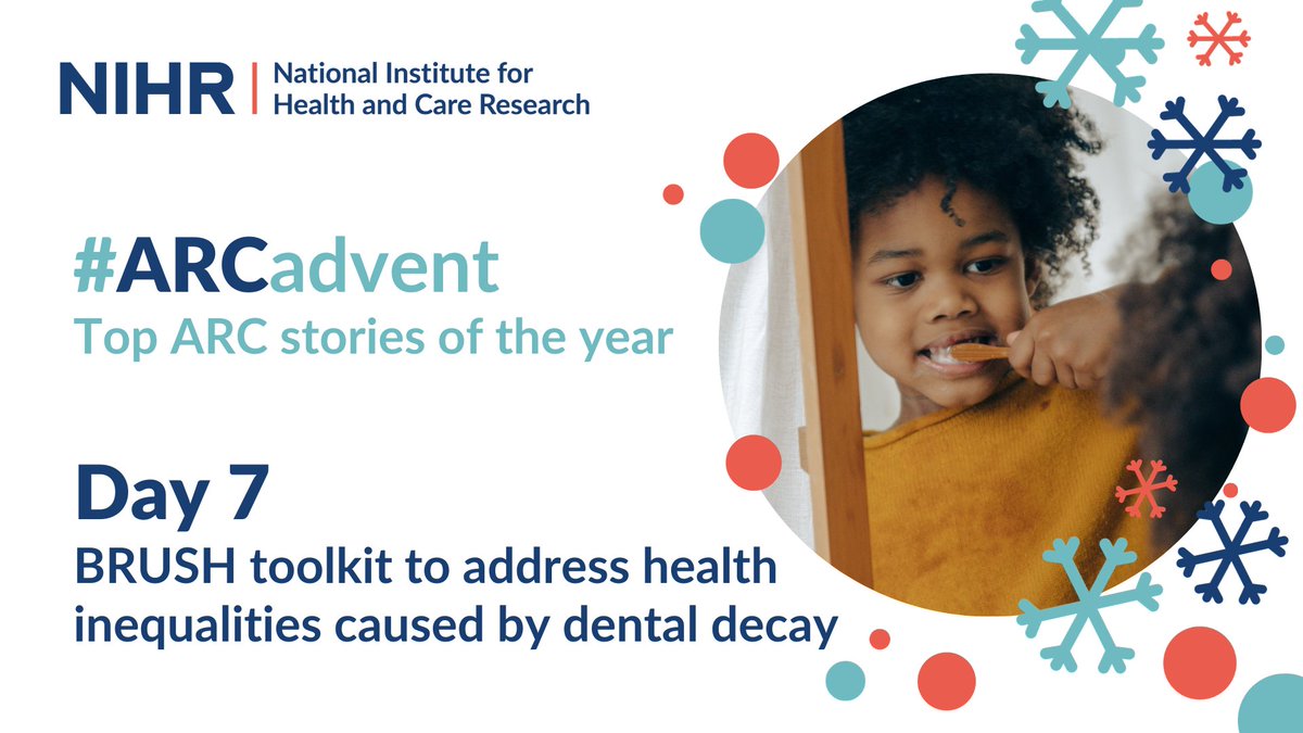 Day 7 of #ARCadvent: 🦷 In England, tooth decay is the most common reason young children are admitted to hospital, costing the #NHS > £30m a year 🪥 @NIHR_ARC_YH's BRUSH project with @Peninsula_ARC aims to tackle health inequalities caused by dental decay arc-swp.nihr.ac.uk/news/a-breakth…