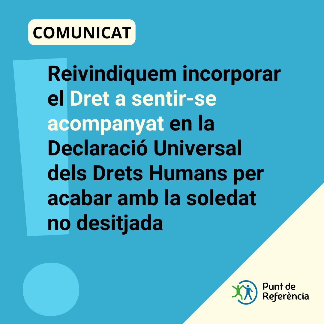 ❗️En el marc del 10D -#DiaInternacionalDretsHumans, publiquem el COMUNICAT "Reivindiquem incorporar el Dret a sentir-se acompanyat en la Declaració Universal dels Drets Humans per acabar amb la soledat no desitjada"

LLEGEIX-LO: ja.cat/L2whV

Més informació👇