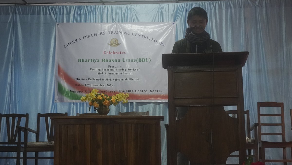 cttcsohra's tweet photo. @ncteDelhi CTTC, Sohra organized a programme on “Reciting Poems and sharing stories of Shri Subramania Bharati” on the 5th December 2023.This programme was conducted as a dedication to Shri Subramania Bharati, a poet and writer. https://t.co/0GYtLeNgTW