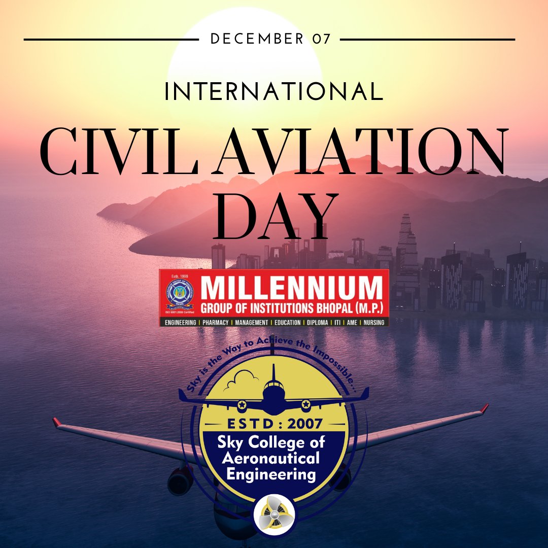 office_chairman's tweet photo. Happy International Civil Aviation Day! May your journeys be as smooth as take-off and your destinations as exciting as the landing. Cheers to the spirit of aviation!
#millennium_group_of_institutions #mgi #MGI #Sky_College #scae #MHRI #mhri #Millennium_Hospital #MCPS #MCP #MCE https://t.co/3uyWeBmb9A