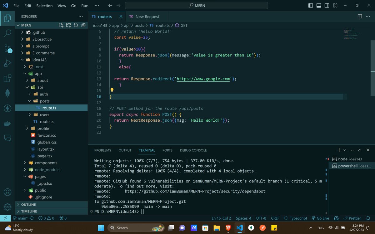 iam8uman's tweet image. "🚀 Days 51-53 of #100DaysOfCode:
📌 Explored dynamic routing in Next.js
📌 Created multiple APIs in app/api directory
📌 Worked on file and folder structure
📌 Implemented loading, error, and not-found page
 | #NextJS | #DynamicRouting | #APIs #WebDevelopment #CodingCommunity"