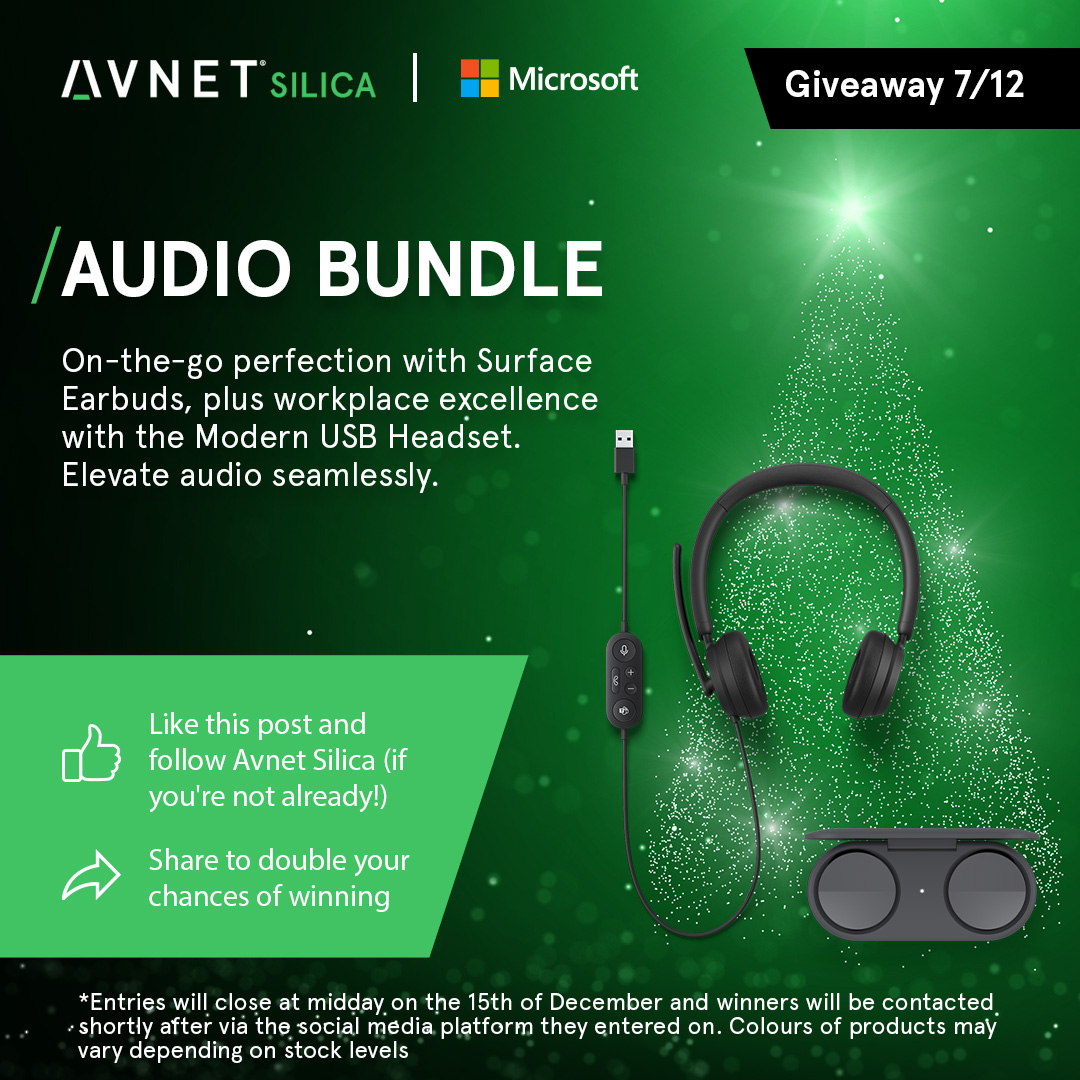 AvnetSilica's tweet image. GIVEAWAY 7/12🎄🎁

On-the-go perfection with Surface Earbuds and workplace excellence with the Modern USB Headset. Elevate audio seamlessly.

❤️ Like this post
➕ Make sure you&apos;re following Avnet Silica
🔁 Share to double your chances of winning

#GiveAway #EngineersOfEvolution