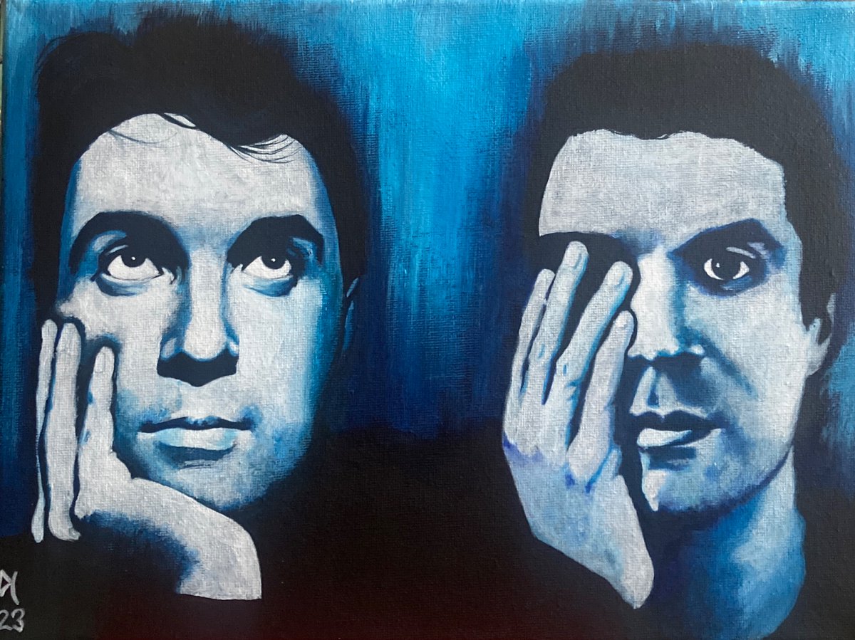 #6MusicArt
@maryannehobbs 
@BBC6Music 
One of my recent portraits, two heads for the price of one.
David Byrne, though more pensive heads than Talking Heads 😊