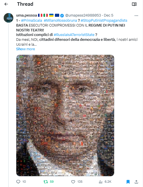 umapess24988053's tweet photo. 7 - #StandWithUkraine #BanNetrebko #StopPutinistPropagandists #RussiaIsATerroristState
Altre condivisioni nei QUOTES al presente thread. GRAZIE MILLE A TUTTI per la vostra condivisione e disponibilità alla diffusione, strenui difensori della democrazia, Pace e libertà: onore a chi ha a cuore le sorti dei popoli oppressi, come in questo caso, l’eroica Ucraina! #PrimaScala #MilanoRossobruna ?
@earlyonemornin - https://t.co/vuEN9u4Z2w
@evermoremorena - https://t.co/X8NDR1Y1M4
@Emanuel38133305 - https://t.co/kF0xKVs8eh
@Stefanocomics - https://t.co/yhBmsLkjPH
@pumi2017 - https://t.co/ubjbzgqdOT
Condividetevi tra voi e, insieme, facciamo girare ancora i singoli quotes. Grazie! #StandWithUkraine
@EP_President @JosepBorrelF @CharlesMichel @jensstoltenberg @POTUS Help for Italy, help for Ukraine, help for Europe!
https://t.co/MmTDwvp2iC
7/n >>>