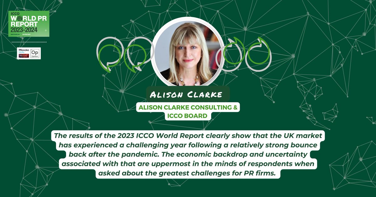 ICCOpr's tweet photo. The UK PR scene, outlined by @pitchwitch, Alison Clarke Consulting &amp; ICCO Board, reflects resilience amid challenges in the ICCO #WorldPRreport 2023-2024 🌍📊.

🔗 https://t.co/w0FUHyWBoy https://t.co/kj8SiwDWrM